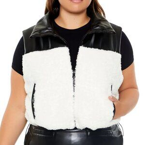 Forever 21 Black Reversible Faux Shearling & Leather Vest SZ 2X
